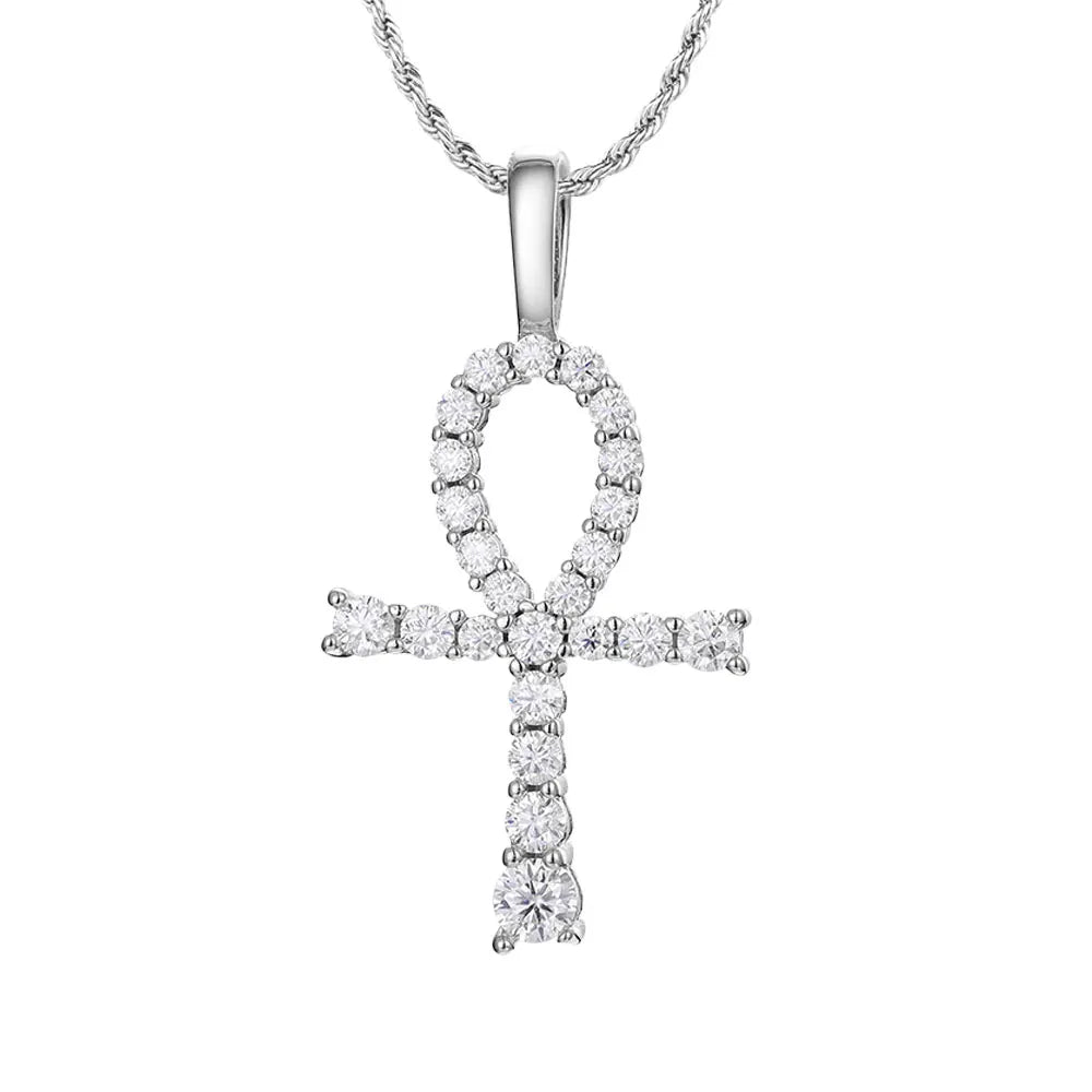 Ankh Cross Pendant Necklace — Moissanite & 925 Silver