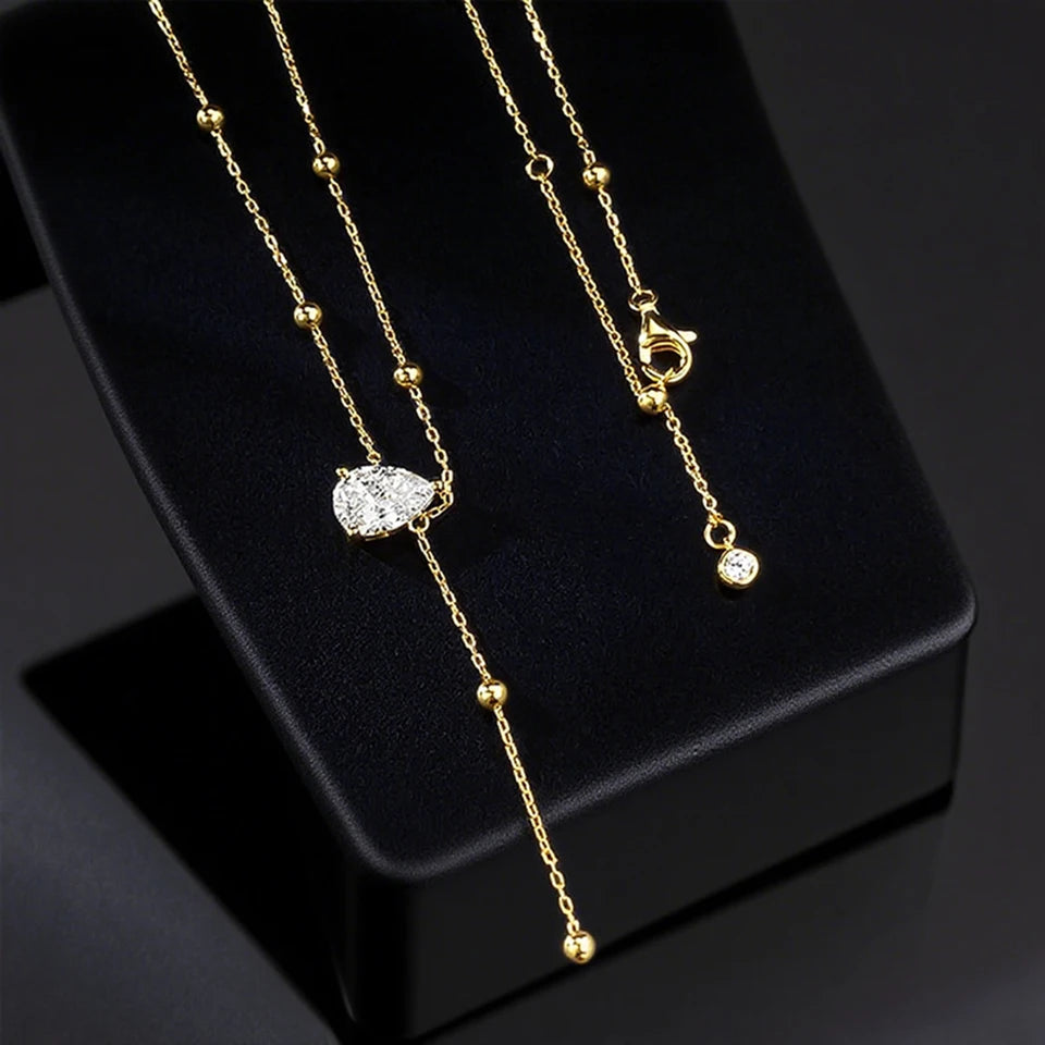 1-3CT Pear Cut Moissanite Pendant Necklace for Women GRA Certified S925 Silver Long Tassel Water Drop Collarbone Chain Jewelry