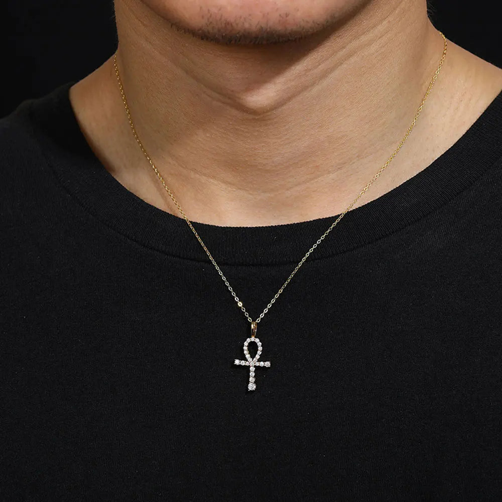 Ankh Cross Pendant Necklace — Moissanite & 925 Silver