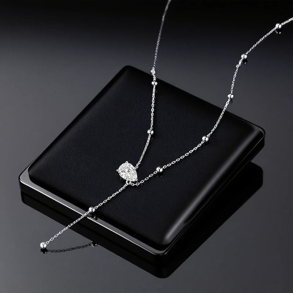 1-3CT Pear Cut Moissanite Pendant Necklace for Women GRA Certified S925 Silver Long Tassel Water Drop Collarbone Chain Jewelry