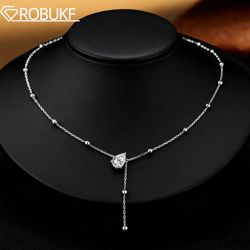 1-3CT Pear Cut Moissanite Pendant Necklace for Women GRA Certified S925 Silver Long Tassel Water Drop Collarbone Chain Jewelry